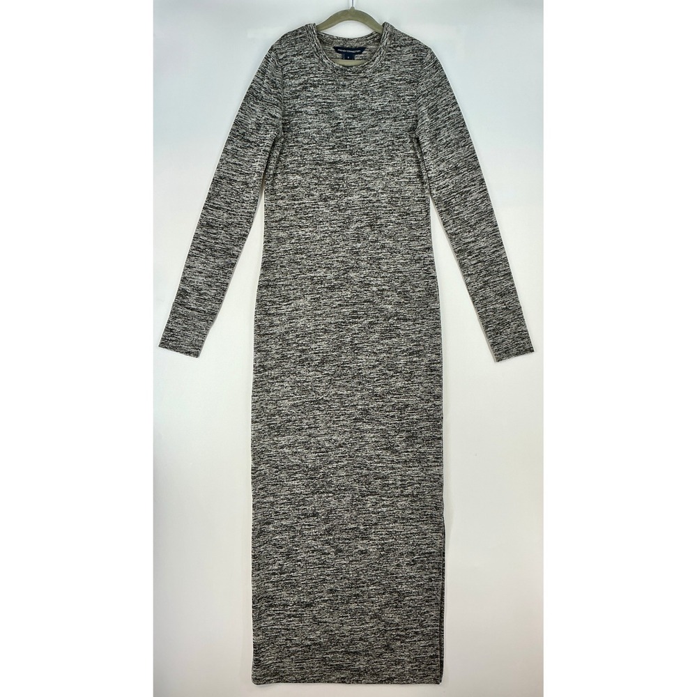 French Connection‎ Knit Midi Dress S Black White Marled Long Sleeve Minimalist